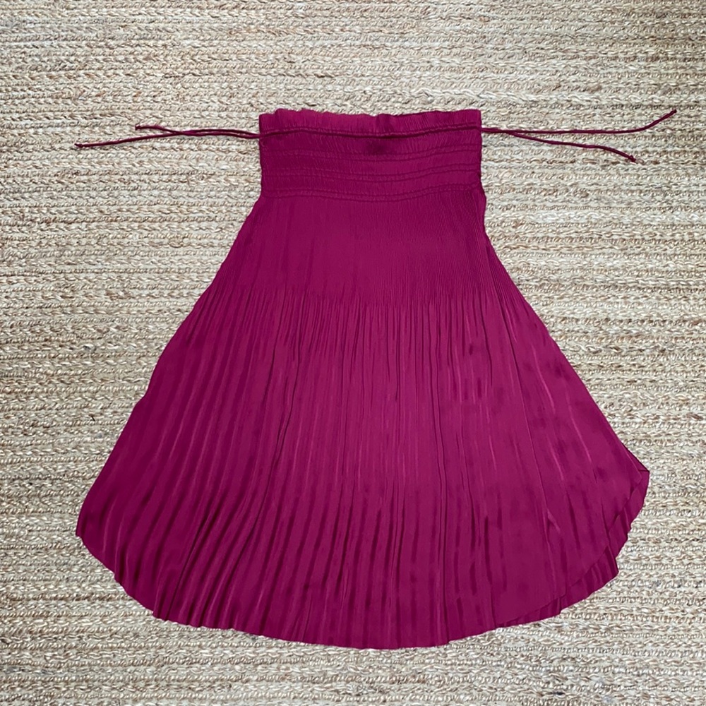 Silk, romantic rouged high waisted skirt